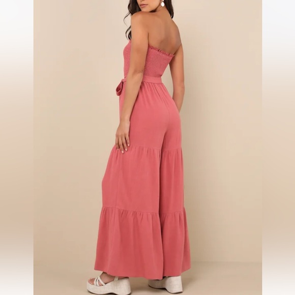 NWT Lulus Linen Strapless Jumpsuit with pockets NEVER WORN - Picture 2 of 11